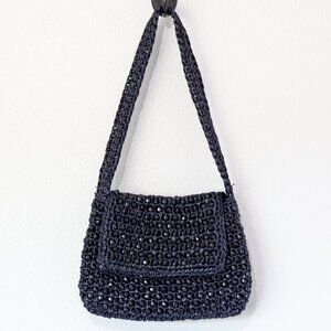 Magid Vintage Elegant Black Woven Beaded Handbag